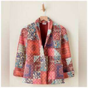 The Odells Mathilde Quilted Patchwork Jacket Blazer Open Blazer Pockets Sz XS